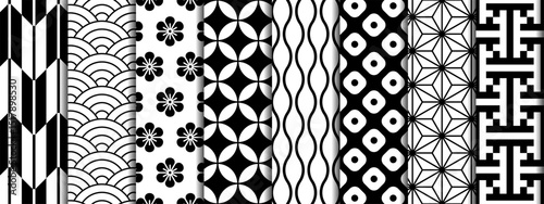 Traditional Japanese pattern set. Seamless geometric backgrounds with lines.