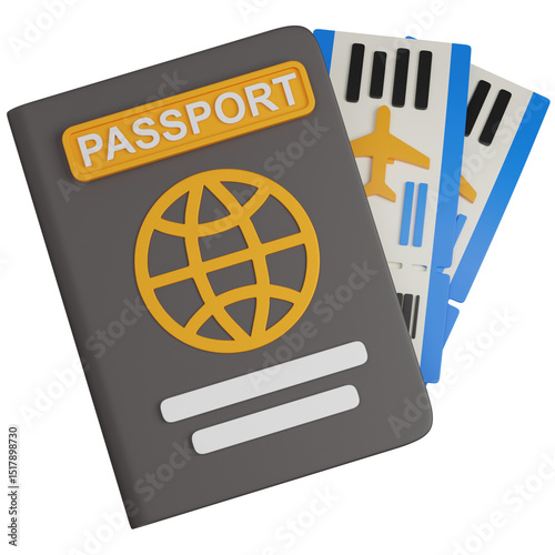 3d render Passport and Tickets for Travel icon 