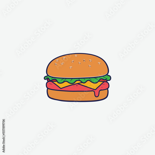 Colorful cartoon hamburger illustration perfect for kids’ designs, menus, t-shirts, and playful branding. High-quality, fun, and eye-catching clipart.
