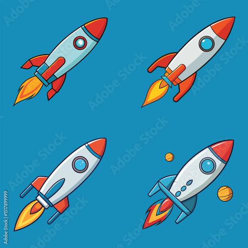 Rocket Flying In Space Cartoon 