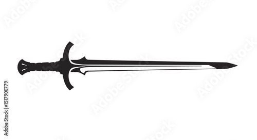 Elegant Black and White Medieval Sword Illustration on a White Background