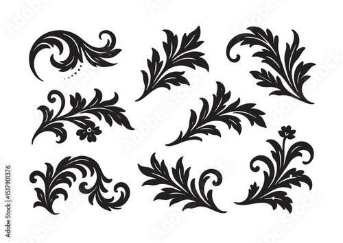 Floral Ornament Vector Set – Vintage Baroque Decorative Flourishes and Swirl Elements