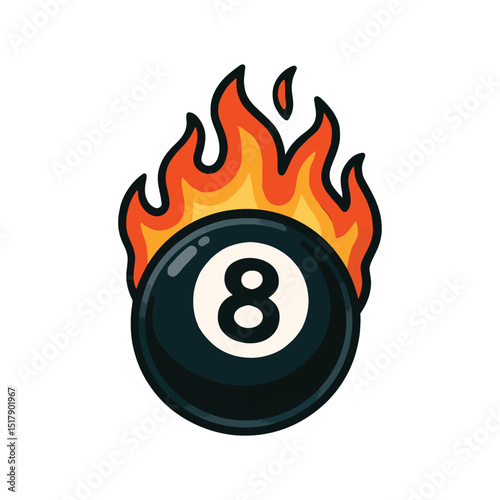 Hot Billiard Ball Number Eight fire logo silhouette pool ball club Vector illustration