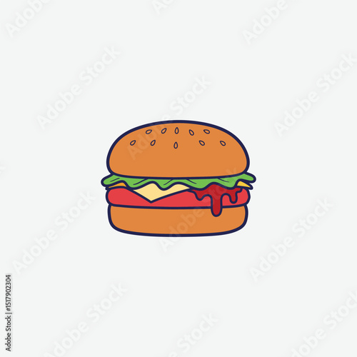 Colorful cartoon hamburger illustration perfect for kids’ designs, menus, t-shirts, and playful branding. High-quality, fun, and eye-catching clipart.