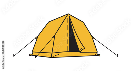 Yellow camping tent illustration on a white background for stock