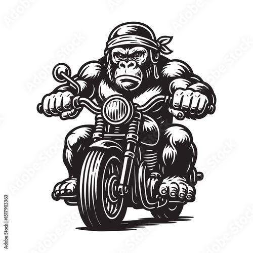 Gangster Gorilla Biker Gorilla with Bandana and Cigar – Biker Character vector illustration