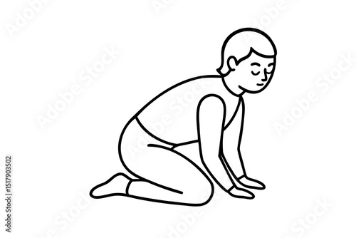 Child kneeling down line art illustration simple design