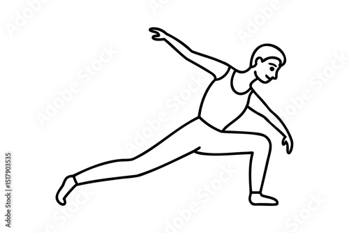 Male dancer in a low lunge pose line art illustration