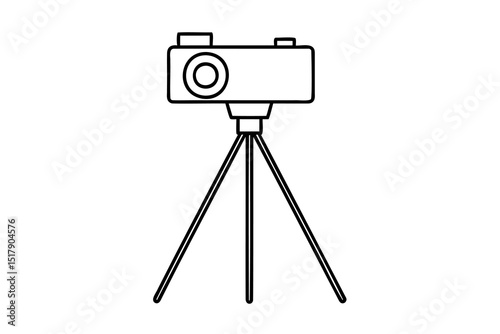 Camera on tripod simple line art illustration design