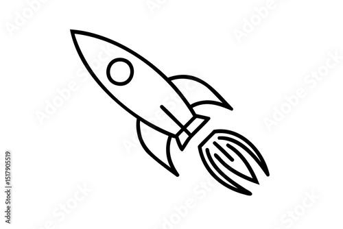 Simple line art rocket ship launching into space