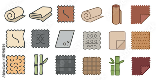 Collection of fabric and textile icons for design and craft projects