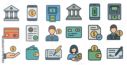 Financial transactions icon set for digital and print design projects
