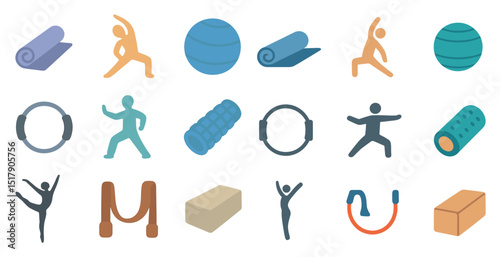 Diverse fitness and yoga equipment icons for exercise design