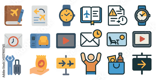 Travel and planning icons for holiday and vacation design projects