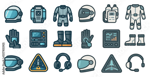 Space exploration icons set for design and technology projects