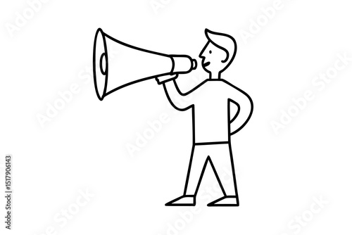 Man announcing with megaphone line art illustration