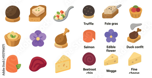 Gourmet food elements for culinary design and decorations