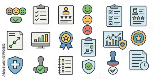 Business and productivity icons for goal setting and performance evaluation