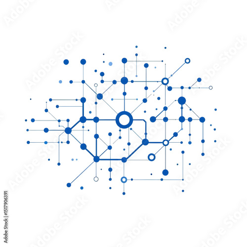 A blue network of connected dots and lines on a black background creating a complex web structure