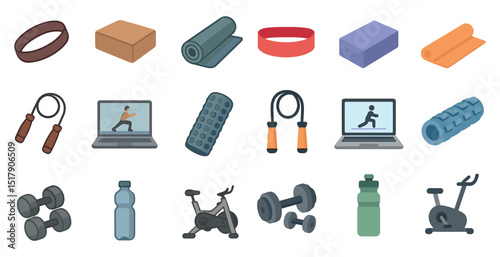 Diverse home workout equipment collection for fitness enthusiasts