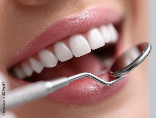 Close-up view of a dental examination showcasing a dentist inspecting teeth with professional tools, highlighting preventive oral care.