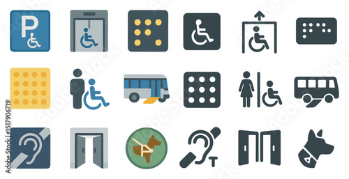 Accessibility and transportation icons for public spaces and disability support