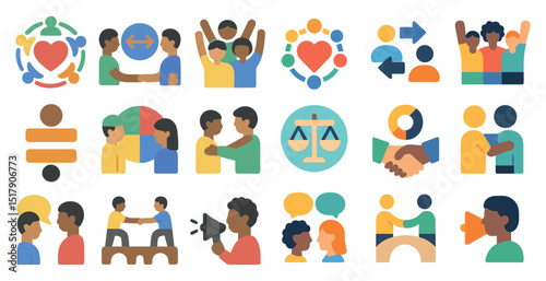 Colorful representation of unity and teamwork in diverse group activities and communication