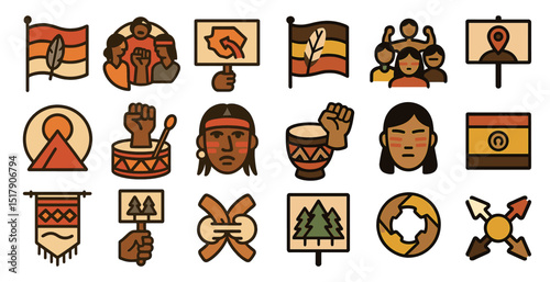 Indigenous culture and activism icons for social campaigns and awareness