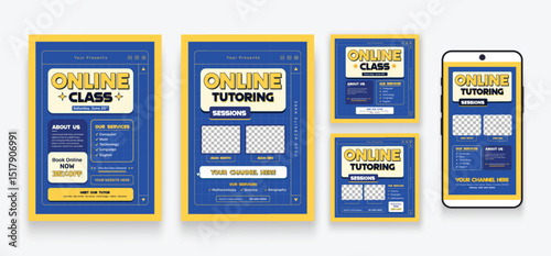 Online tutoring poster flyer, social media post templates, Pack