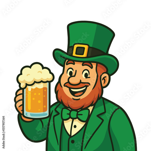 St Patrick's Day Green Shamrock Irish Green Crtoon Character hand holding Beer vector clipart