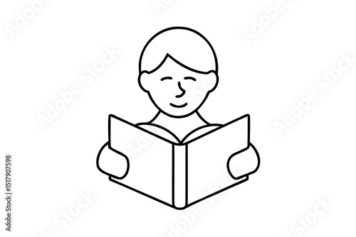 Person reading book simple line art illustration