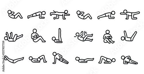 Collection of simple exercise icons for fitness and wellness graphics