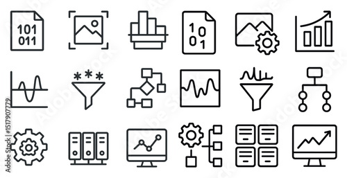 Data analysis and management icons for digital projects and reports