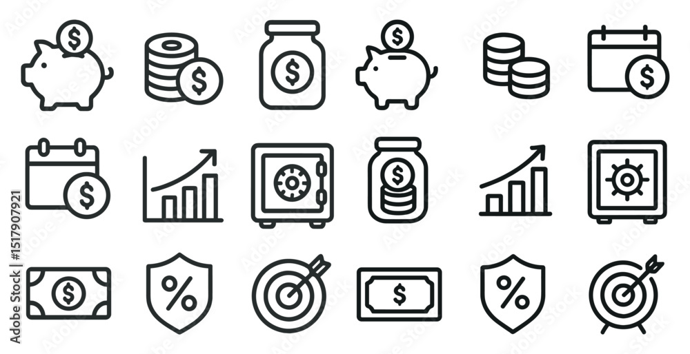 Finance and savings icons for financial planning and budgeting design