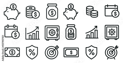 Finance and savings icons for financial planning and budgeting design