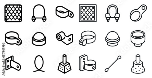 Collection of industrial metal hardware icons for design projects