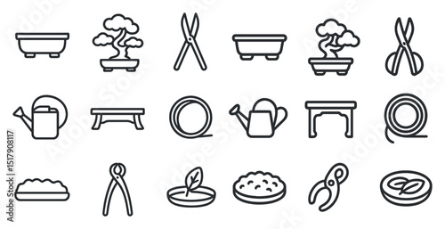 Minimalist bonsai icon set for gardening and landscaping design