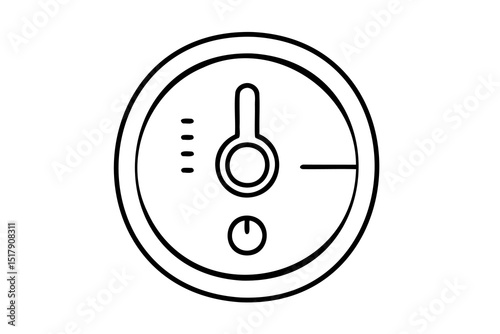 Simple line drawing of a circular control panel with gauge and button