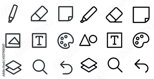 Minimalist design icons for creative tools and applications