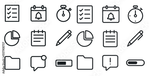 Business and productivity icons for planning, organization, and communication