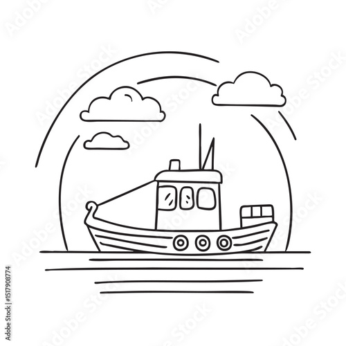 A tugboat sailing under an overcast sky