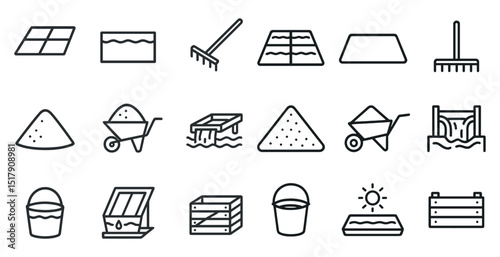Garden and landscaping tools icons for outdoor maintenance and design