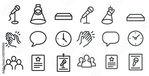 Minimalist icon set featuring microphones and communication symbols
