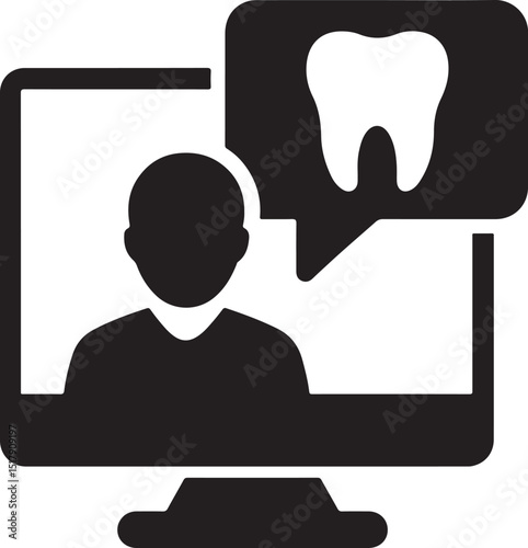 Silhouette vector of dental webinar icon, ideal for online dental education, training, and virtual health events.