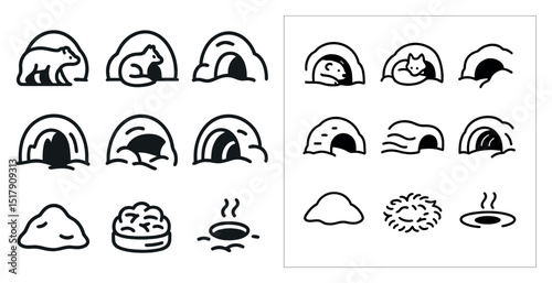 Winter animals and igloos icon set for design and decoration projects