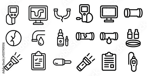 Plumbing and maintenance icons for repair and inspection design