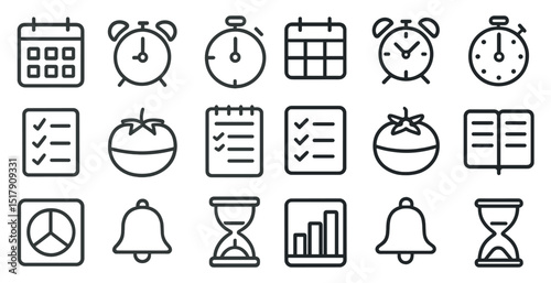 Time management and planning icons for effective scheduling and organization