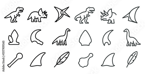 Dinosaur icon set featuring t-rex, triceratops, and fossils for educational use