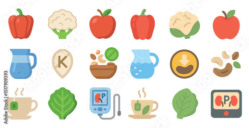 Healthy eating and cooking icons for recipe and wellness design
