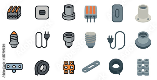 Electrical components and connectors icon set for design projects